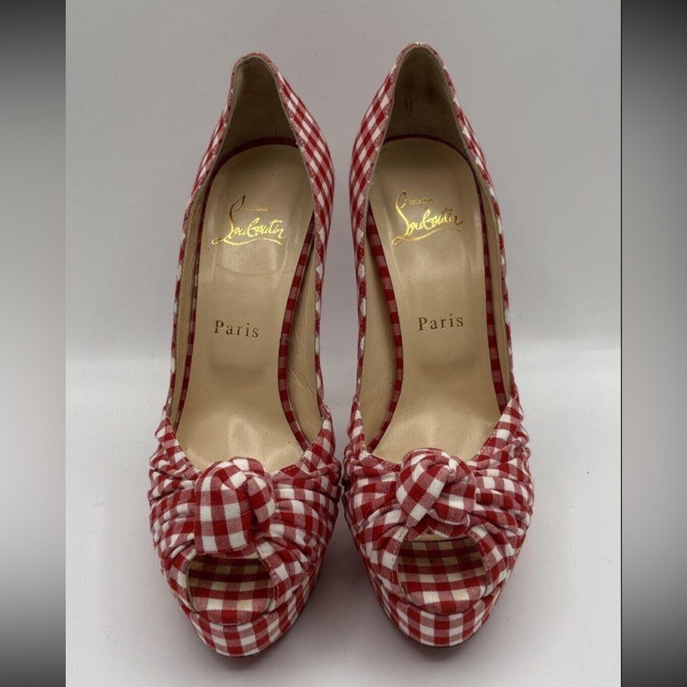 Christian Louboutin Red Checkered High Heel Pumps size 38.5 - US 8 1/2! Worn 1 X - Picture 3 of 8
